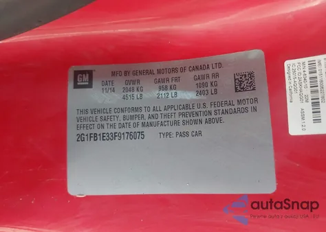 2015 Chevrolet Camaro 2Ls from USA, damaged, VIN 2G1FB1E33F9176075